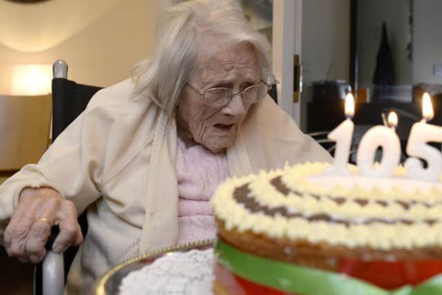 Elizabeth Shimeld celebrates her 105th birthday with residents and staff at Berry Hill Park Care Home, Mansfield