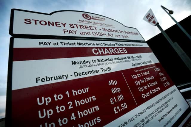 Pay and display car parking sign in Ashfield.