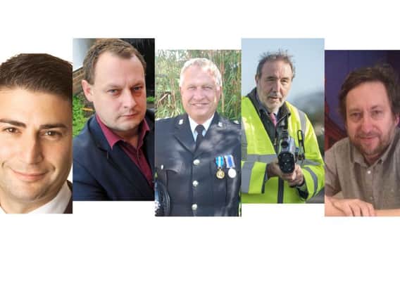 Your Nottinghamshire PCC candidates are revealed (L-R) Fran Loi, Jason Zadrozny, Tony Harper, Paddy Tipping, Tony Bates.