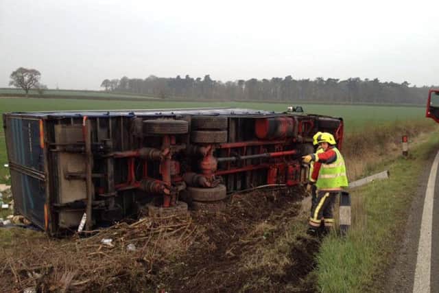 A lorry overturned in Kirklington. Credit: Nottinghamshire Fire and Rescue