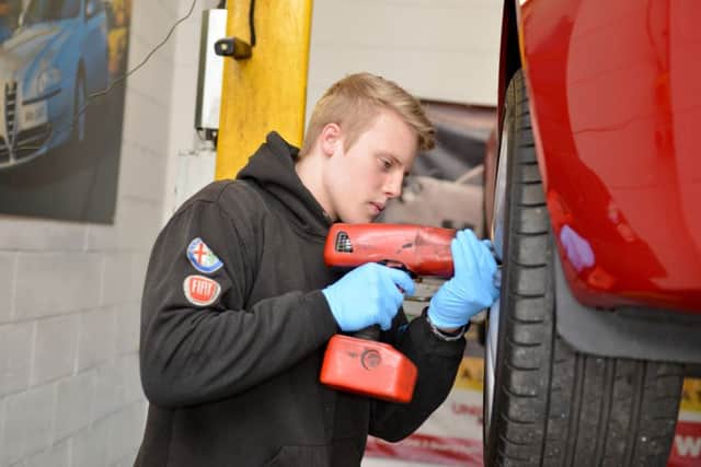 Engineering student Kenny Packman is on work placement at AFH1 Tyres In Mansfield