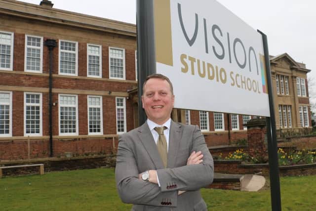 Principal Chris Hatherall outside the Vision Studio School on Chesterfield Road South, Mansfield.