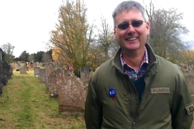 Paul Jameson, chairman of the Battle of Hatfield  Society ouside Cuckney church where hundreds of skeletons are believed to be buried.