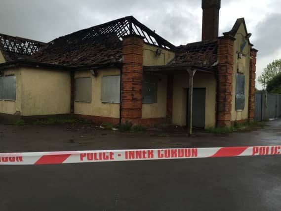 The aftermath of a blaze at the derelict miner's welfare building on Derby Road, Annesley.
