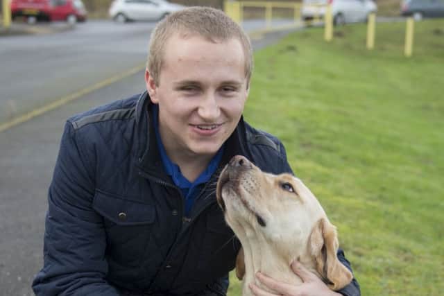 Mansfield Chad supporting Guide Dogs for the Blind. Nathan Edge with Hudson