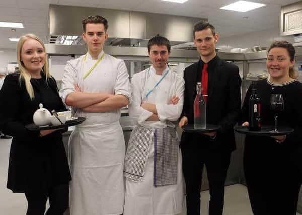 Chloe, Rees, Cory, Jay and Amy in the kitchens on Refined, ahead of their graduation evening.