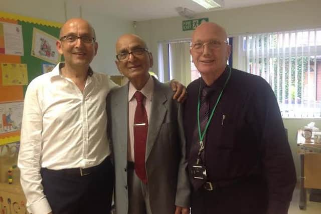 Pictured from left, Kevin DMello, his father Benedict and John Wilmot