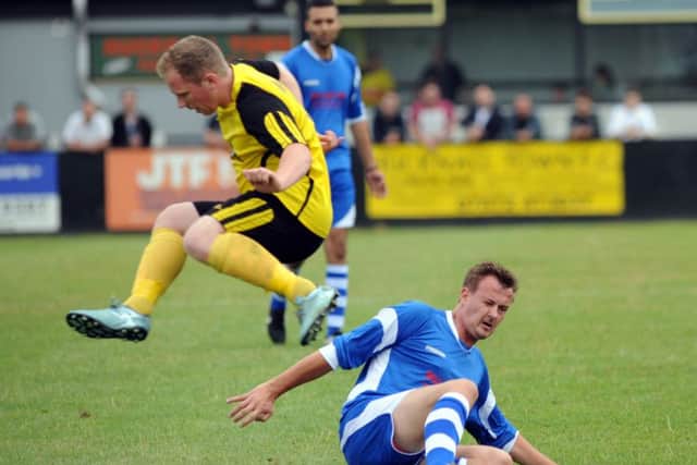 Action from the Reality TV charity football match at Hucknall Town on Saturday in aid of Meningitis UK.