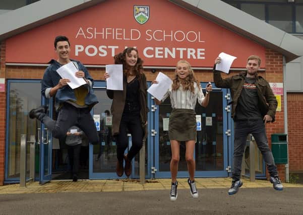 GCSE results day at Ashfield School, pictured are Sam Holden, Rebecca Quinton, Hannah Bennett and Josh Fox