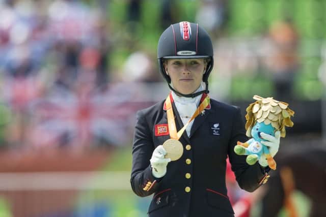 Equestrian Rider Sophie Wells MBE, (Individual Championship Test - Grade IV - Mixed), from Lincoln, wins a gold medal for ParalympicsGB at the Rio Paralympic Games 2016. Pic credit: onEdition.