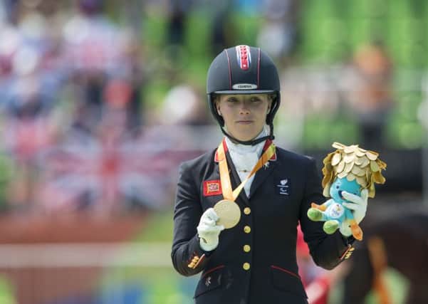 Equestrian Rider Sophie Wells MBE, (Individual Championship Test - Grade IV - Mixed), from Lincoln, wins a gold medal for ParalympicsGB at the Rio Paralympic Games 2016. Pic credit: onEdition.