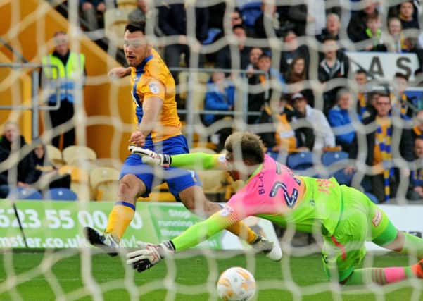 Mansfield Town v Wycombe Wanderers.
Pat Hoban fires wide in the first half.
