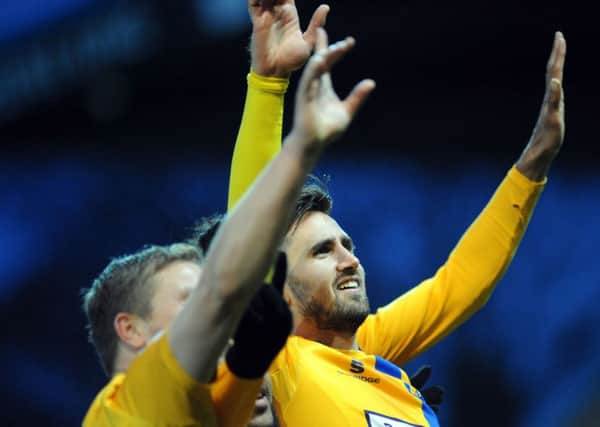 Mansfield Town v Crawley Town.
Chris Clements celebrates after netting his second goal in the second half.