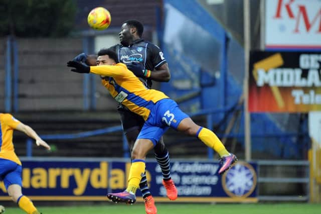 Mansfield Town v Colchester United.
Ashley Hemmings in first half action.