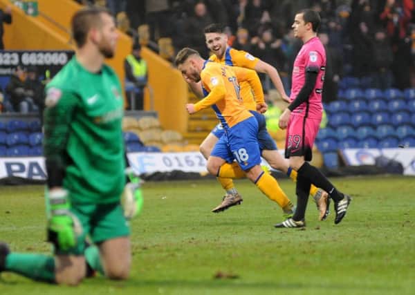 Mansfield Town v Hartlepool United.
Alex MacDonald turns away to celebrate his second half goal.