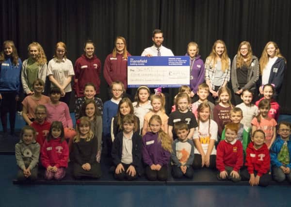 Young dancers at the Springwell Community Arts group receive their cheque from The Mansfield for dance mats.