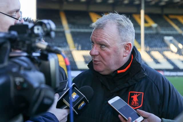 Mansfield Town's Manager Steve Evans speaks with the press - Pic by Chris Holloway
