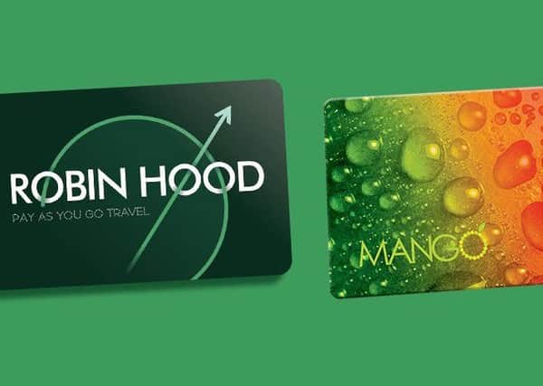 The Robin Hood and Mango cards for trams and buses.