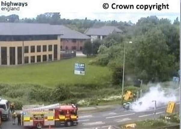 A car fire on the M1 northbound sliproad at junction 25.