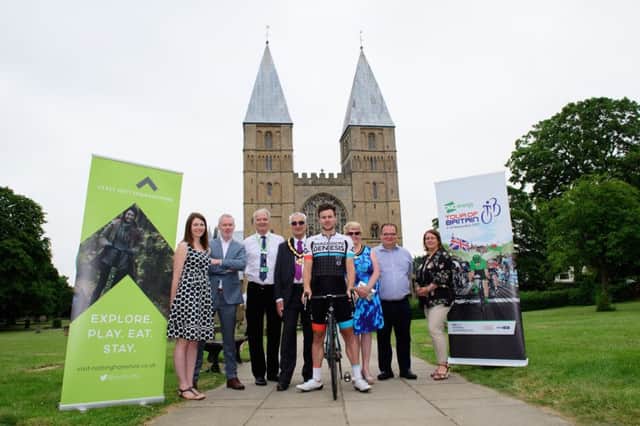 Nottinghamshire will host stage four of the 2017 OVO Energy Tour of Britain in September.  The route starts in Mansfield and finishes in Newark, passing Southwell Minster en route.  Matt Cronshaw of the Madison Genesis Team was at Southwell Minster to promote the event.

Picture: Chris Vaughan Photography
Date: June 20, 2017