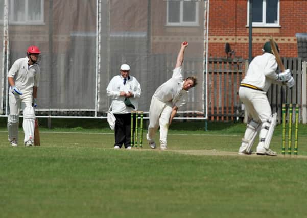 Straining every sinew is this Mansfield Hosiery Mills 2nd bowler, helping his side to a three-wicket victory against Whitwell in Division One of the Bassetlaw League.