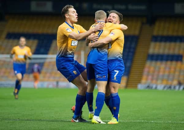 Mansfield vs Lincoln - Alfie Potter of Mansfield Town celebrates his goal - Pic By James Williamson