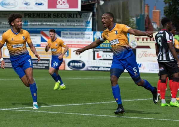 Mansfield Town v Grimsby Town - Krystian Pearce of Mansfield Town celebrates his first goal - Pic By James Williamson