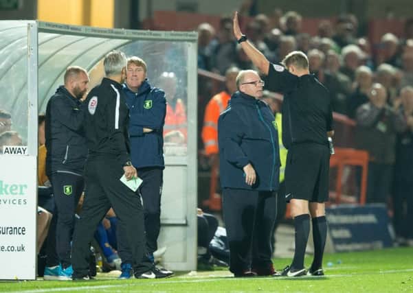 Cheltenham Town v Mansfield Town - Steve Evans is sent from the technical area by referee Brett Huxtable - Pic By James Williamson