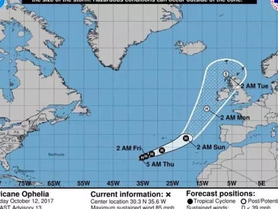 Computer models show Hurricane Ophelia heading towards the UK. NOAA