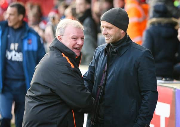 Mansfield Town's Manager Steve Evans with Exeter's Manager Paul Tisdale - Pic Chris Holloway