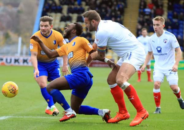 Mansfield Town v Chesterfield FC at the One Call Stadium. Sky Bet League 2 - November 25th 2017. Mansfield player Omari Sterling-James in action. Picture: Chris Etchells