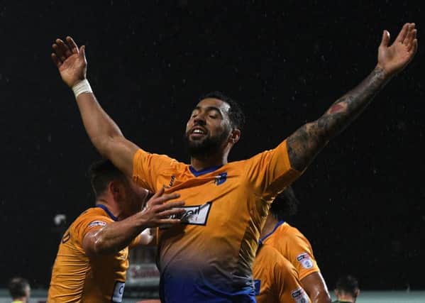Picture Andrew Roe/AHPIX LTD, Football, EFL Sky Bet League Two, Mansfield Town v Carlisle United, One Call Stadium, 01/01/18, K.O 3pm

Mansfield's Kane Hemmings celebrates his second goal

Andrew Roe>>>>>>>07826527594