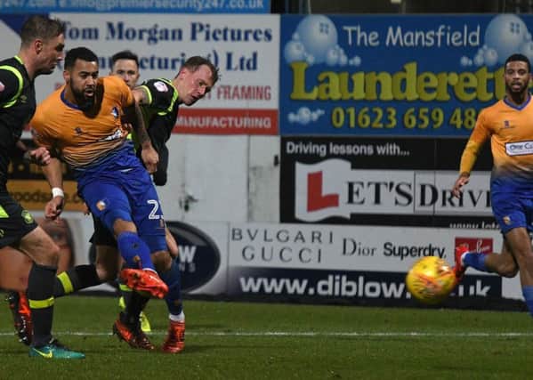 Picture Andrew Roe/AHPIX LTD, Football, EFL Sky Bet League Two, Mansfield Town v Carlisle United, One Call Stadium, 01/01/18, K.O 3pm

Mansfield's Kane Hemmings has a shot on goal

Andrew Roe>>>>>>>07826527594