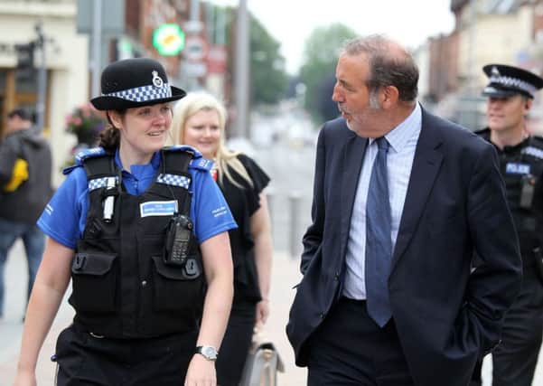 Nottinghamshire's police and crime commissioner Paddy Tipping on a walkabout around Kirkby, chatting to police officers. (PHOTO BY: Chris Etchells)