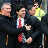 FA Cup
Hull City v Nottingham 
Hull manager Nigel Adkins welcomes Forest manager Aitor Karanka.
27th January 2017.
Picture Jonathan Gawthorpe