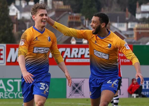 Picture by Gareth Williams/AHPIX.com; Football; Sky Bet League Two; Exeter City v Mansfield Town; 17/2/18  KO 15.00; St James Park; copyright picture; Howard Roe/AHPIX.com; Danny Rose celebrates with CJ Hamilton
