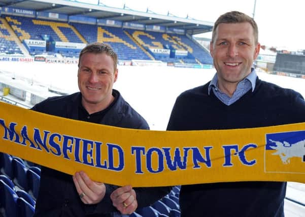 Mansfield Town new manager, David Flitcroft, left, and his assistant manager, Ben Futcher.