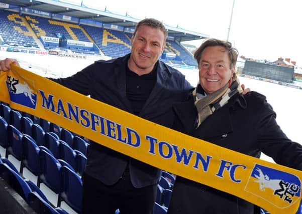 Mansfield Town owner, John Radford, with new manager David Flitcroft at the One Call Stadium press call on Thursday.