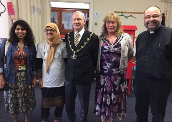 From left, Jassmin Alltoft, of Nottingham Together, Rukhsana Aziz, of the United Communities Network, the Sheriff of Nottingham, Coun Glyn Jenkins, the Sheriff's Lady, Cheryl Hemmings, and Father Andrew Fisher.