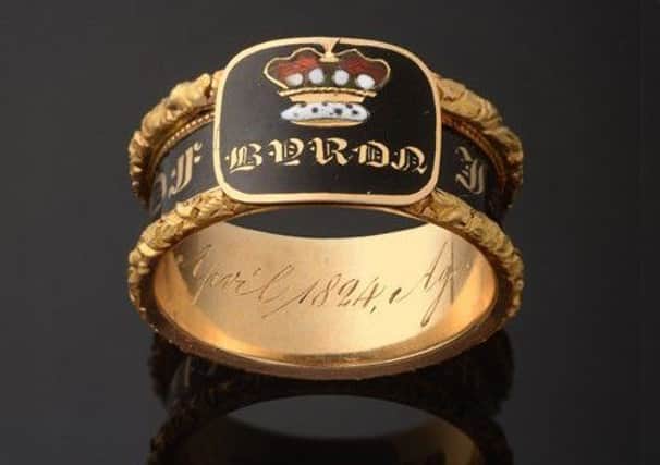 The rare ring made in memory of Lord Byron. (PHOTO BY: Harry Middleton)